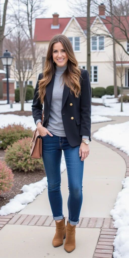 woman-wearing-a-black-double-breasted-blazer-grey-turtleneck-sweater-blue-skinny-jeans-and-brown-ankle-boots
