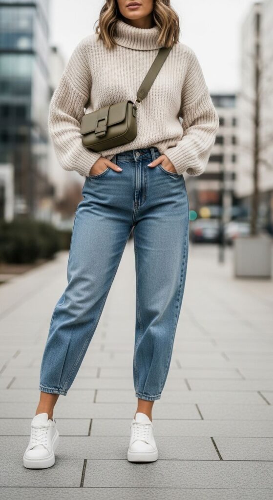 oman-in-oversized-cable-knit-cardigan-and-jeans-easy-fall-outfit-ideas