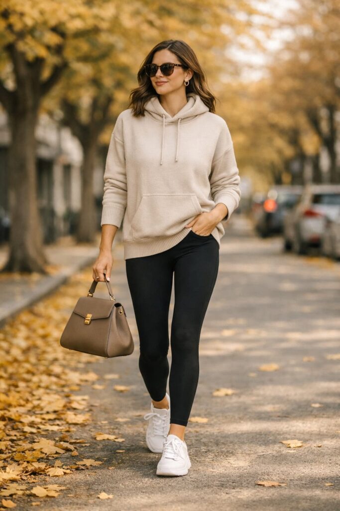woman-in-cream-pullover-hoodie-black-leggings-and-white-sneakers