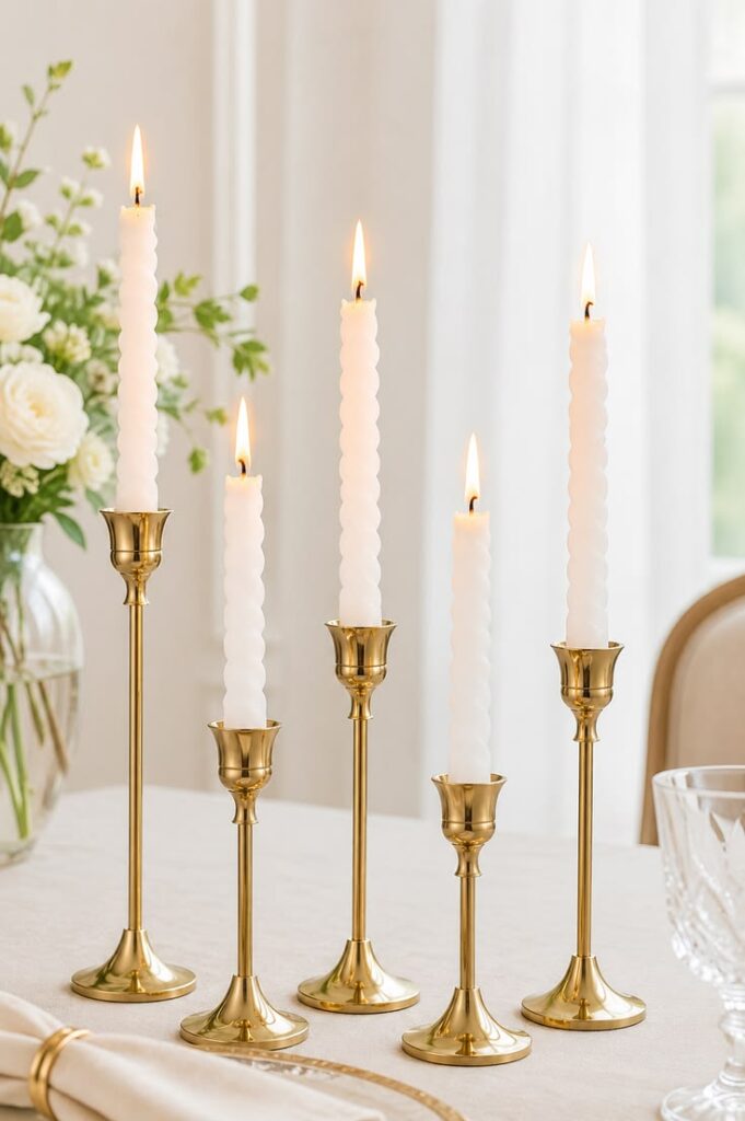 tall-white-twisted-taper-candles-in-brass-candlesticks-on-dining-table
