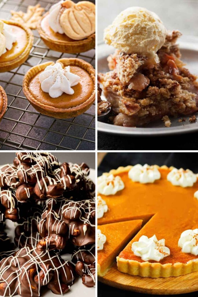 apple-crumble-desserts-Pumpkin Cheesecake-Chocolate Pecan Clusters-and-Mini Pumpkin Pies-for-thanksgiving-easy-desserts-ideas