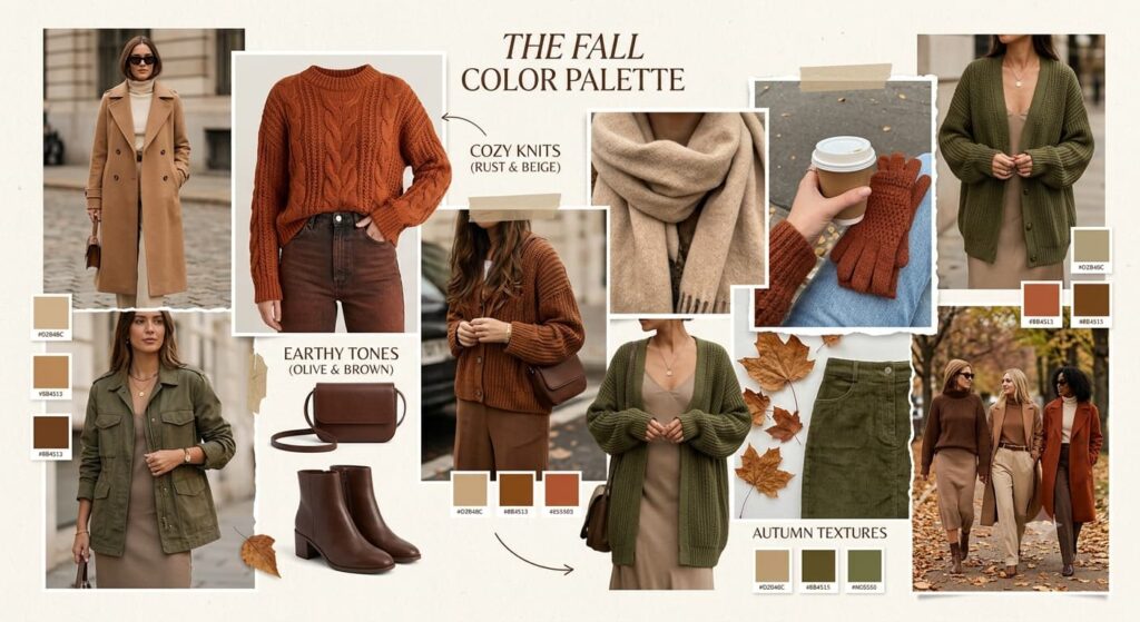 Fall-color-palette-mood-board-featuring-earthy-tones-and-knits-for-fall-outfit-ideas