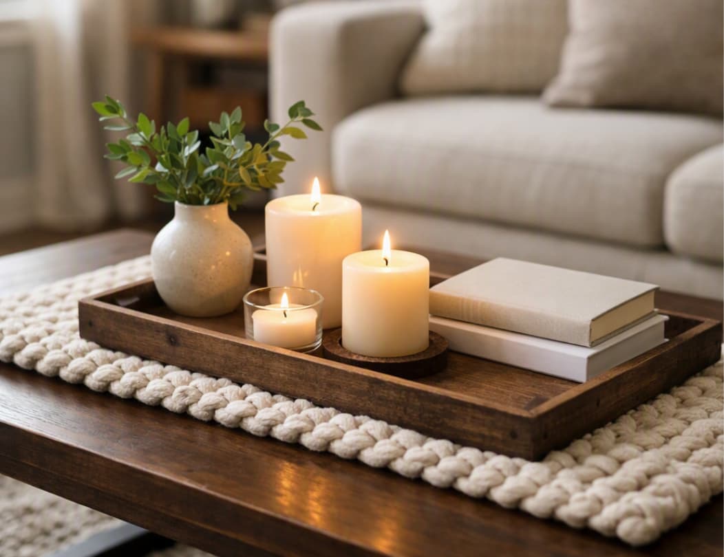 lit-pillar-candles-and-decor-arranged-on-a-cozy-winter-coffee-table