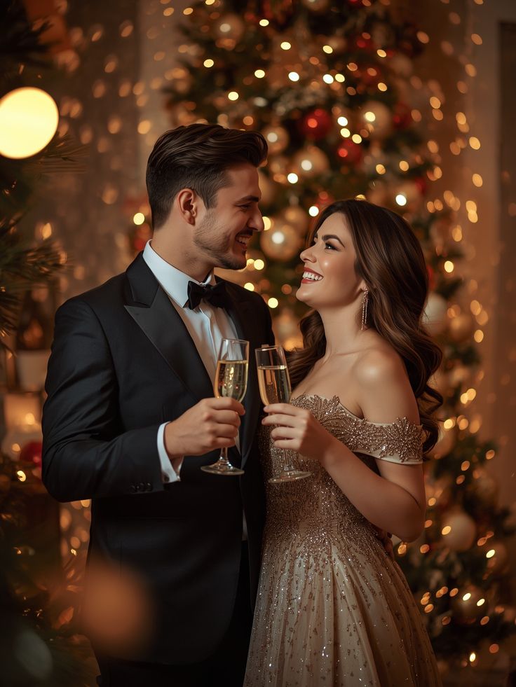 elegant-couple-toasting-champagne-glasses-in-front-of-christmas-tree