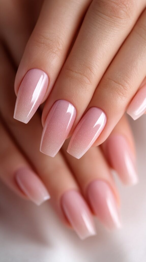 soft-shimmer-french-fade-coffin-acrylic-nails-with-glossy-nude-pink-base