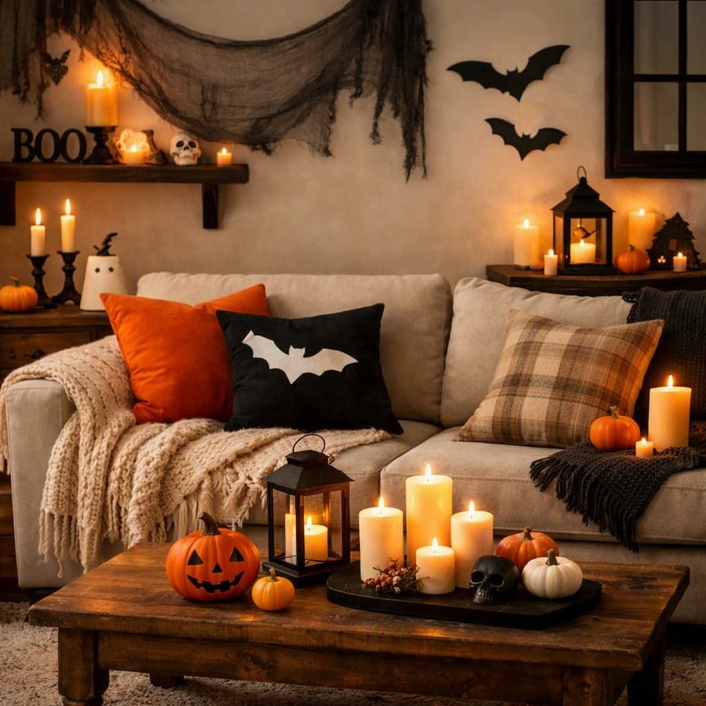 cozy-halloween-living-room-with-a-beige-sofa-orange-and-bat-pillows-glowing-candles-and-pumpkins-on-a-coffee-table