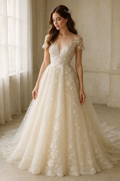 3d-floral-applique-a-line-wedding-dress-with-illusion-cap-sleeves-and-tulle-skirt