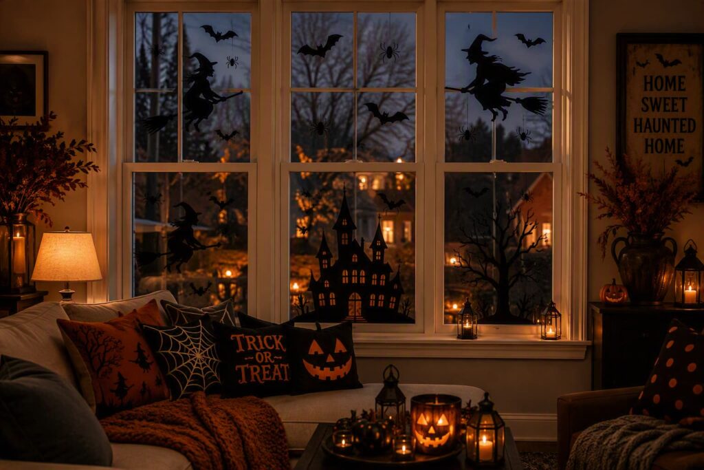 living-room-windows-adorned-with-black-silhouette-window-clings-of-flying-witches-bats-and-a-haunted-house