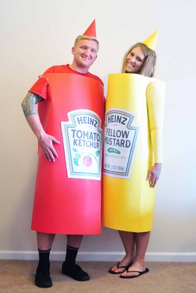 couples-wearing-matching-heinz-tomato-ketchup-and-yellow-mustard-bottle