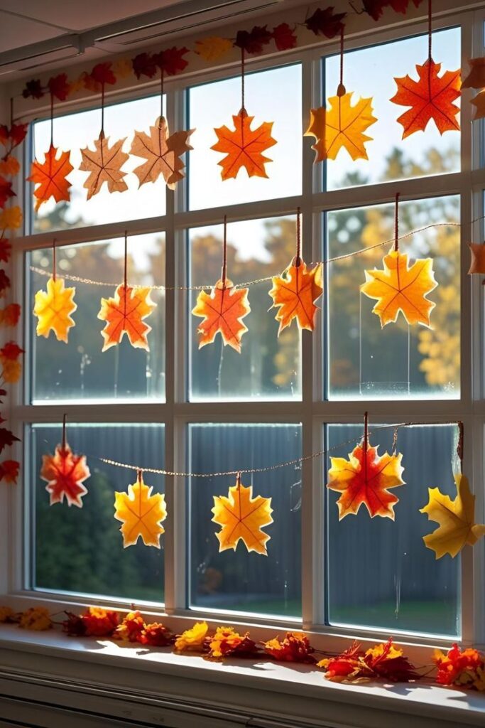 rustic-twine-garland-with-red-orange-and-yellow-autumn-leaves-in-window-for-Halloween-garlands-ideas