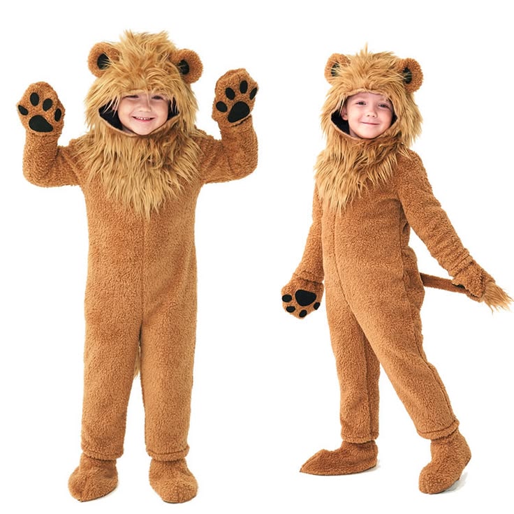 two-young-children-wearing-fuzzy-brown-lion-costumes-with-plush-manes-and-paw-gloves
