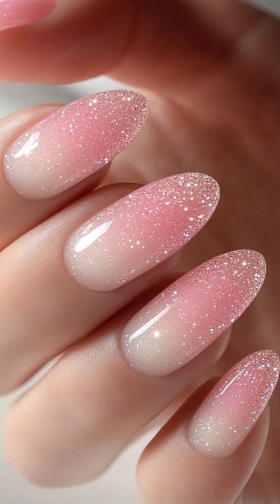 pink-glitter-gradient-fade-ombre-almond-nails-with-glossy-top-coat-for-wedding-nails-for-brides 