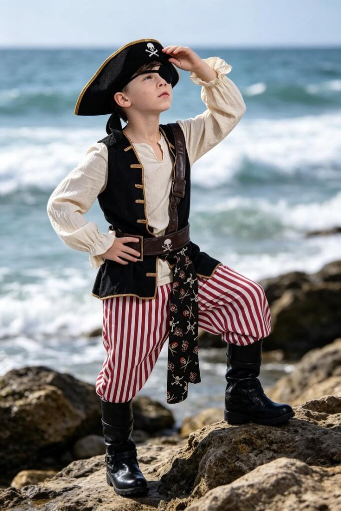 child-dressed-in-a-pirate-costume-with-a-black-tricorn-hat-eyepatch-vest-and-red-and-white-striped-pants