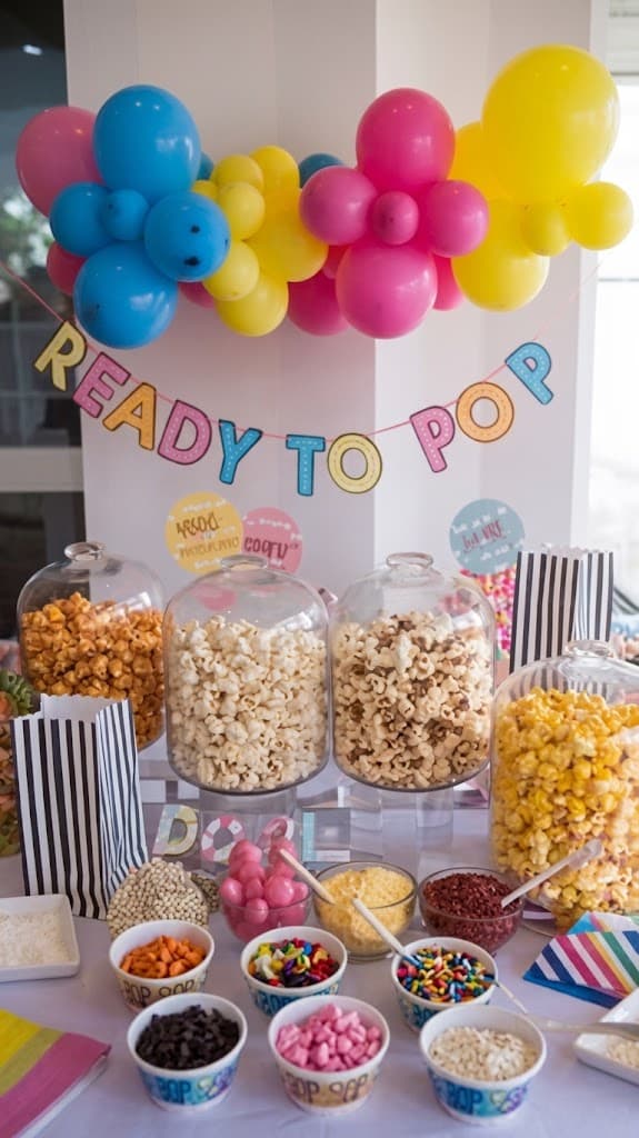 baby-shower-popcorn-bar-station-with-ready-to-pop-banner -Baby-Shower-Food-Ideas