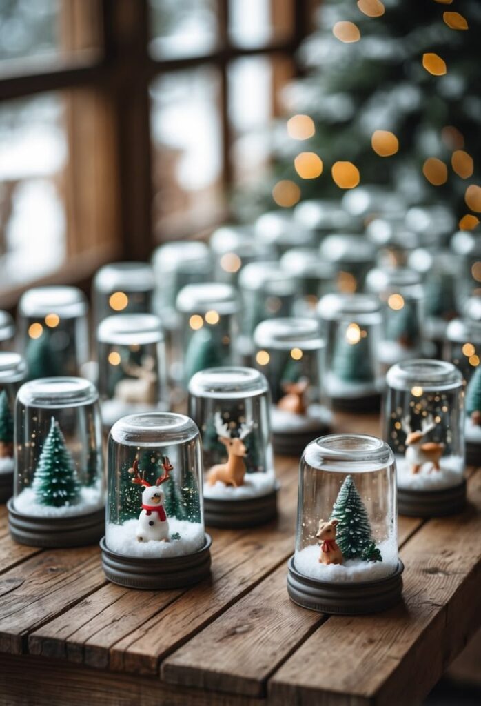 diy-miniature-snow-globes-made-from-inverted-mason-jars-with-snowmen-and-pine-trees