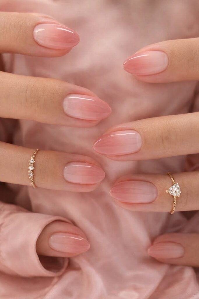 soft-pink-blush-aura-ombre-almond-nails-with-glossy-sheer-finish-for-wedding-nails-for-brides 