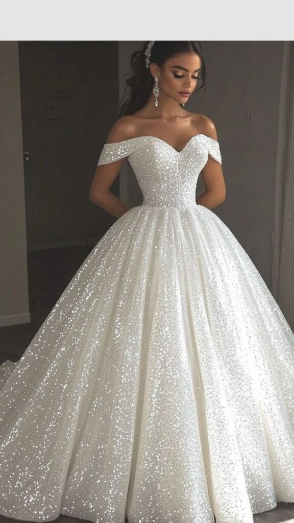 off-the-shoulder-allover-sparkly-sequin-ball-gown-wedding-dress