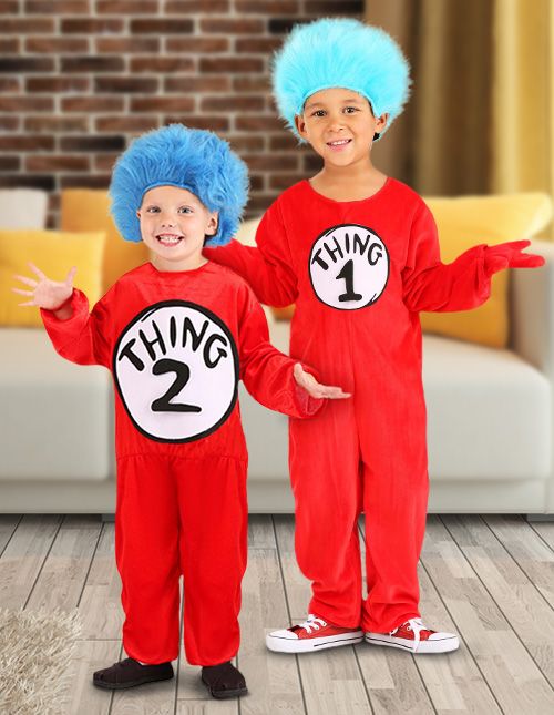wo-children-wearing-red-thing-1-and-thing-2-jumpsuit-costumes-with-fuzzy-blue-wigs-for-halloween-costume-ideas-for-kids