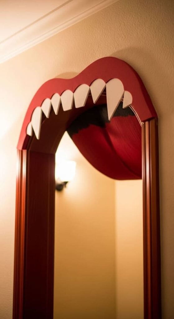 large-red-and-white-vampire-fangs-garland-decorating-archway-doorframe-halloween-garlands-ideas