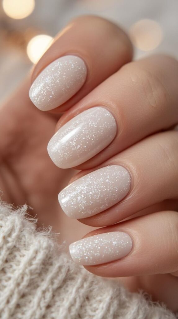 milky-white-squoval-nails-with-delicate-silver-fine-glitter-shimmer
