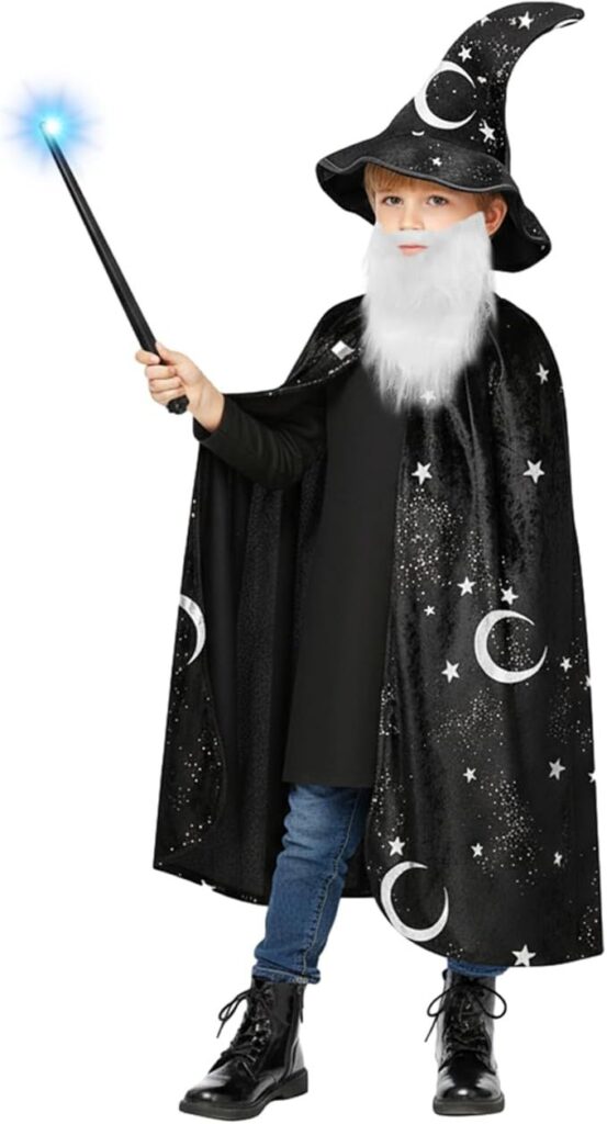 child-wearing-a-black-wizard-robe-and-hat-with-silver-moon-and-star-prints-a-white-beard-and-holding-a-glowing-wand