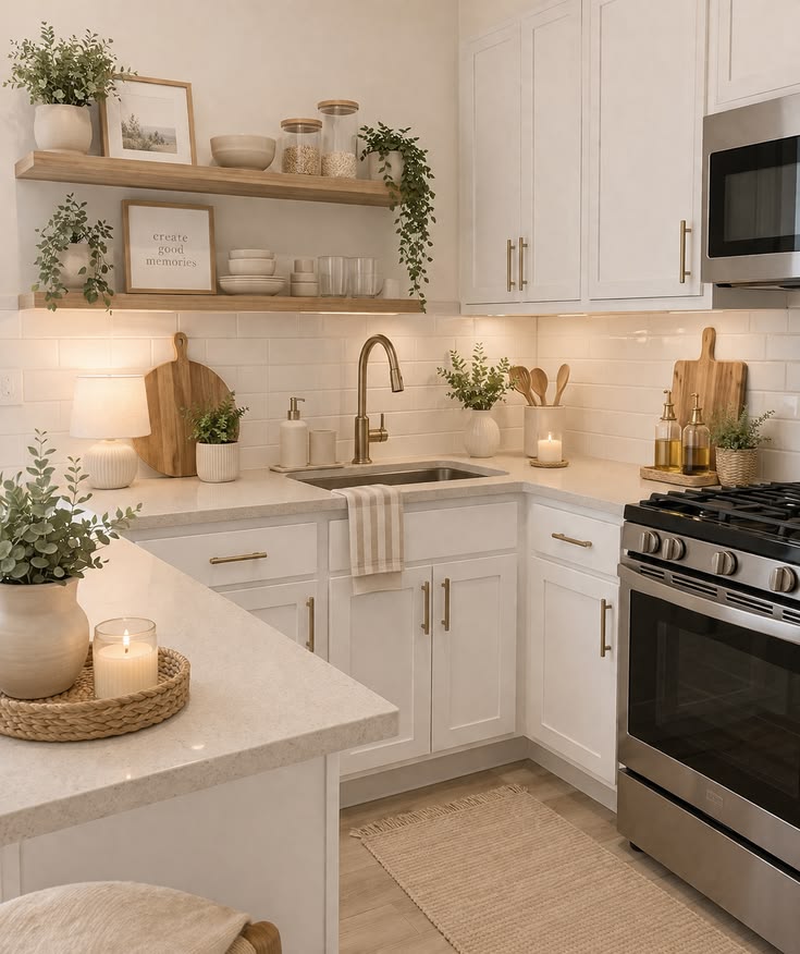 budget-friendly-kitchen-makeover-with-white-cabinets-gold-handles-and-cozy-decor