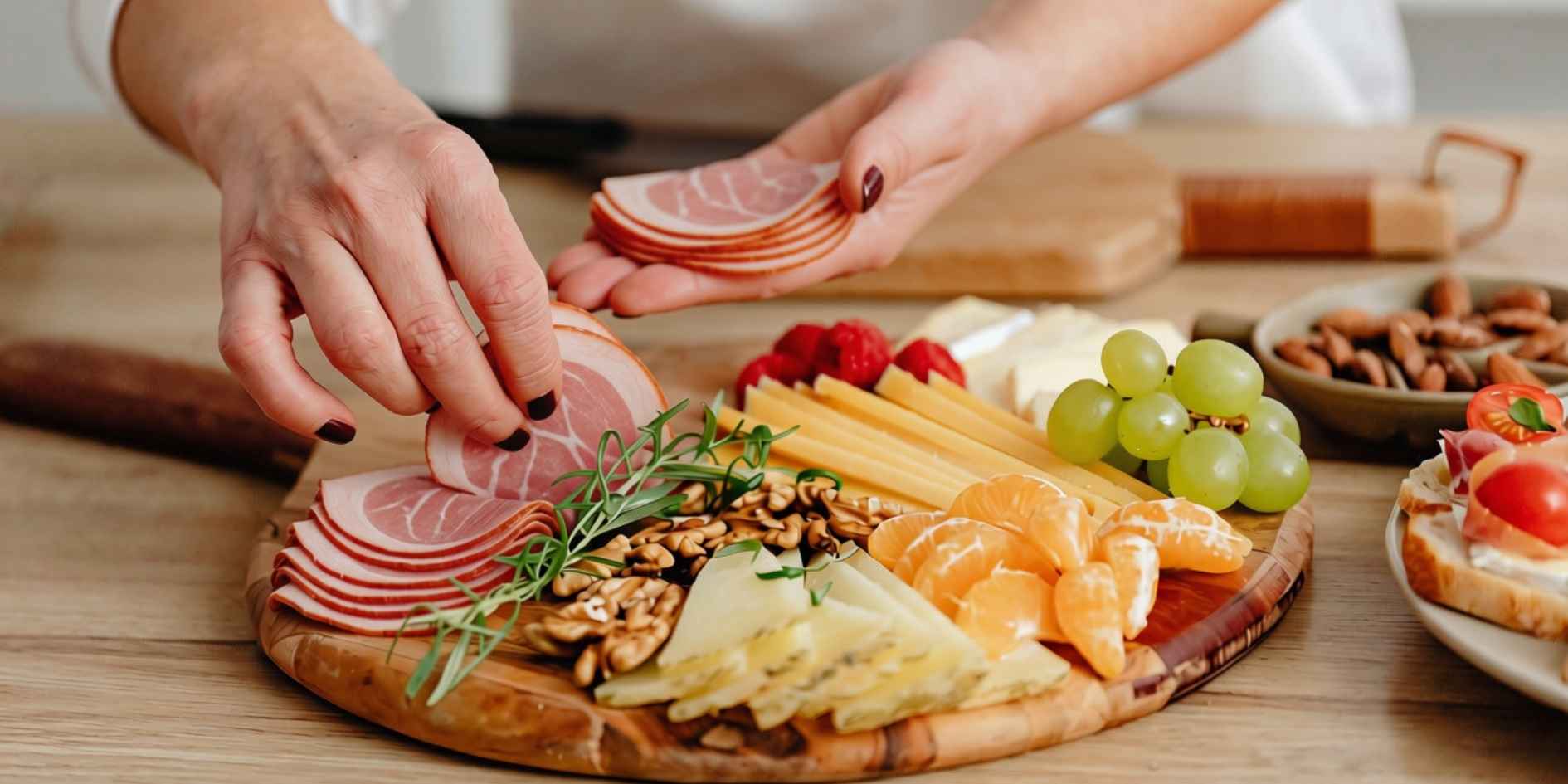 person-arranging-sliced-cured-meat-on-a-diy-thanksgiving-charcuterie-board
