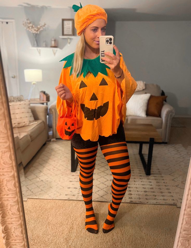 a-girl-in-pumpkin-outfit-for-Halloween-teachers-costume-ideas