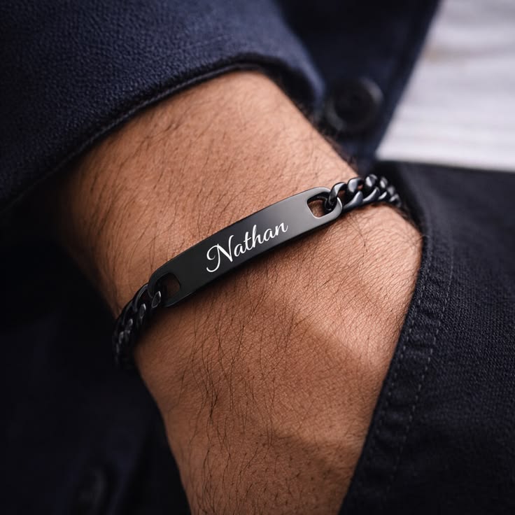personalized-engraved-black-chain-men-bracelet