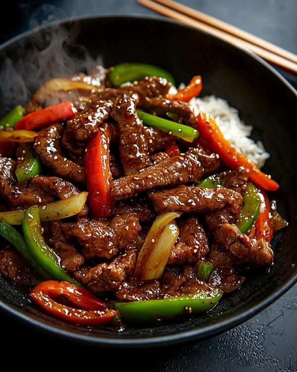savory-beef-and-bell-pepper-stir-fry-with-steamed-rice-in-a-dark-bowl-with-chopsticks