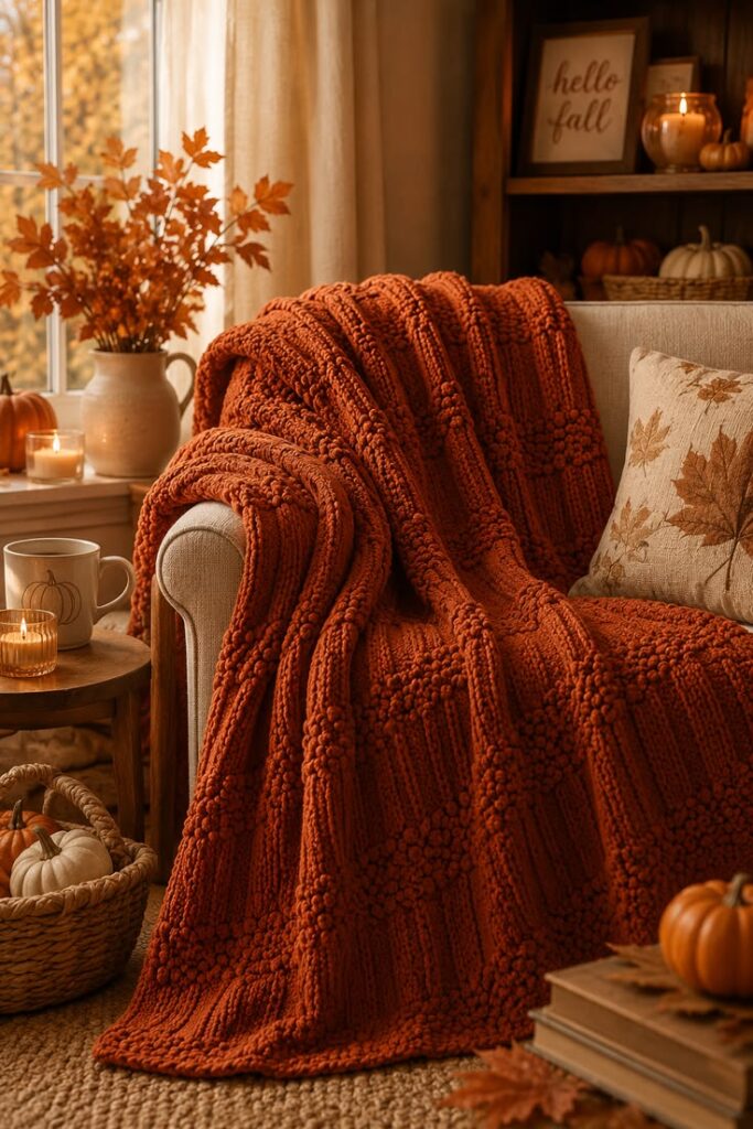 cozy-burnt-orange-chunky-knit-throw-blanket-draped-over-sofa-fall-decor