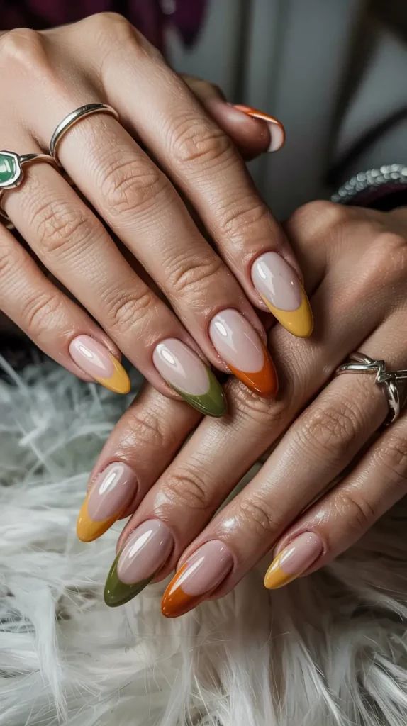multi-colored-fall-french-tip-nails-with-nude-base-and-autumn-shades