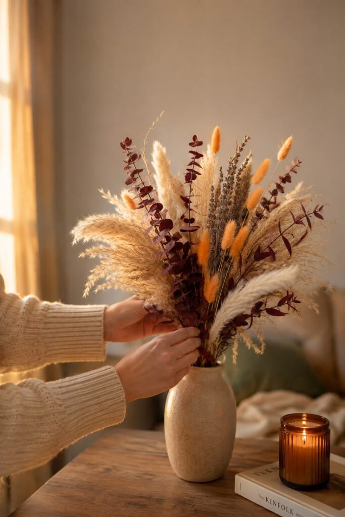 hands-arranging-pampas-grass-and-dried-fall-flowers-in-ceramic-vase
