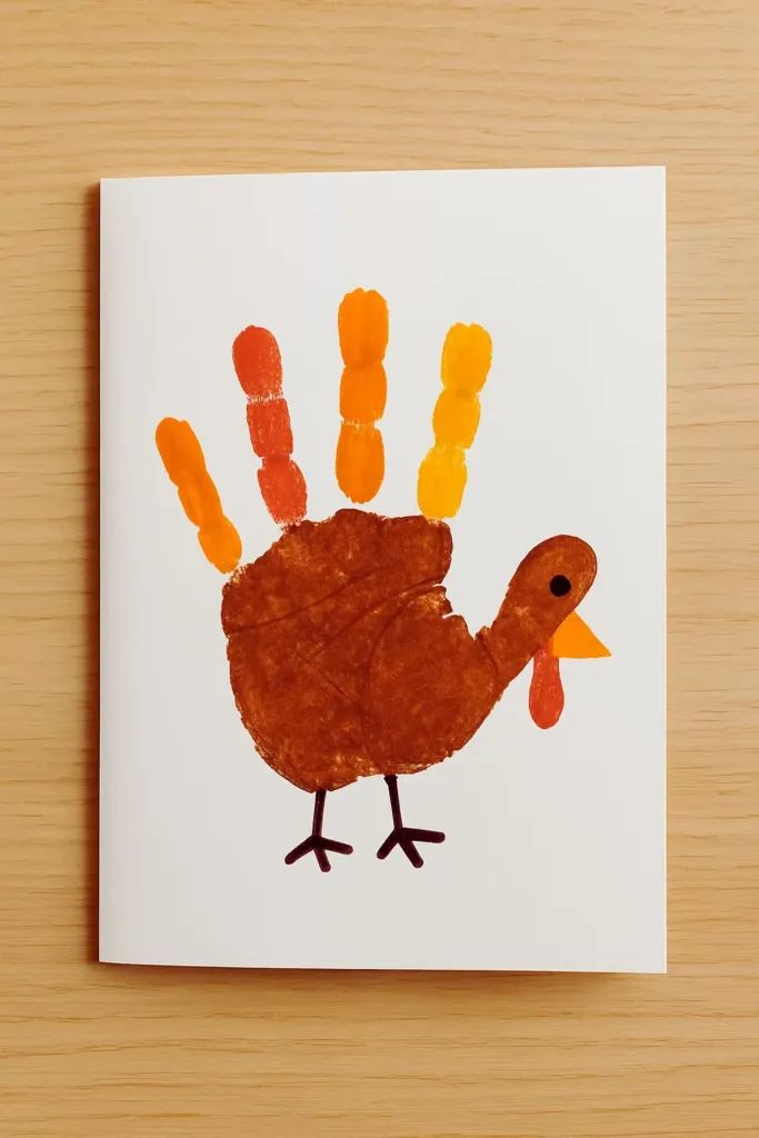 handmade-kids-handprint-turkey-thanksgiving-card-on-white-cardstock