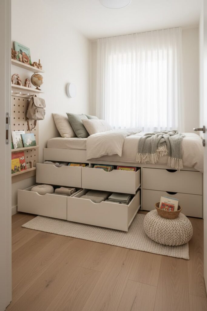 modern-daybed-with-built-in-storage-drawers-and-an-accompanying-upholstered-storage-ottoman-filled-with-toys