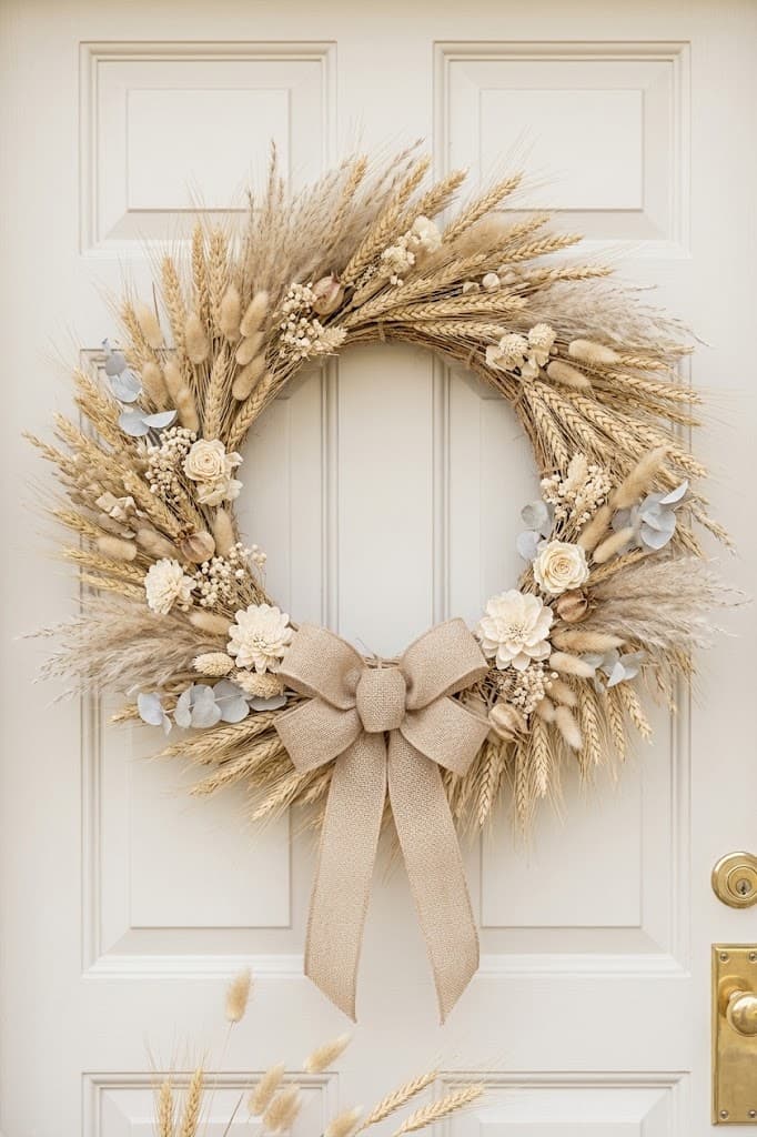 neutral-wheat-wreath-with-cream-florals-dried-grasses-and-linen-bow-on-light-door