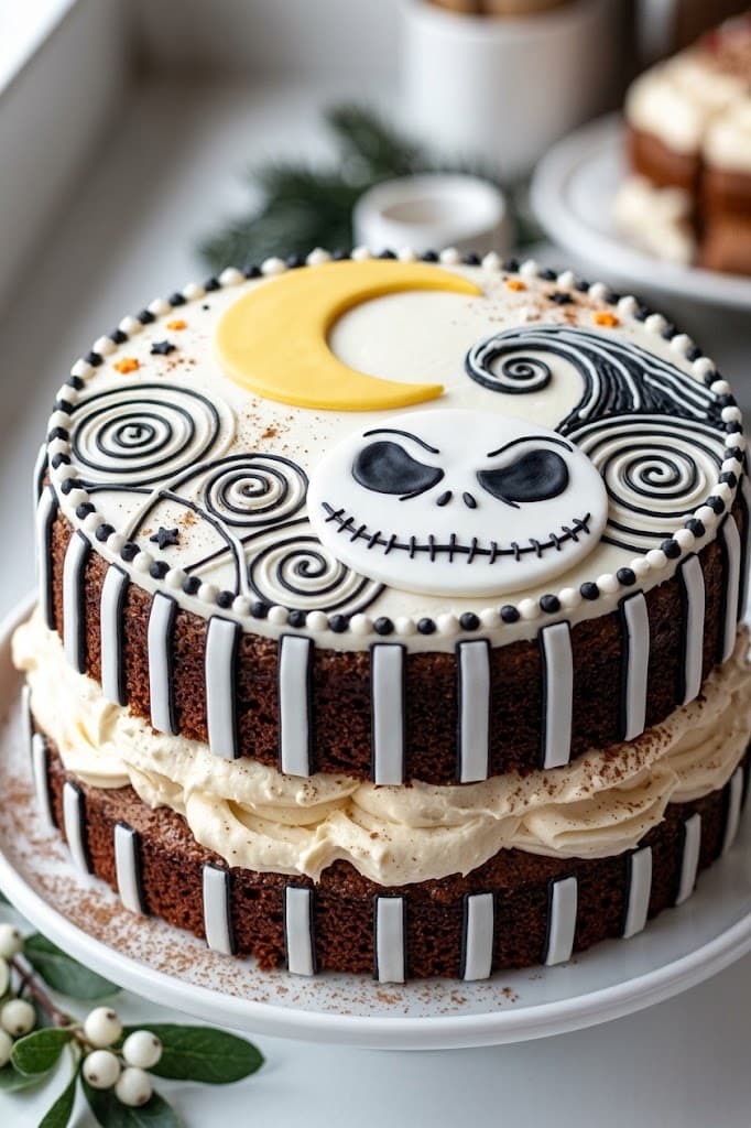 nightmare-before-christmas-layer-cake-with-jack-skellington-face-yellow-moon-and-black-swirls
