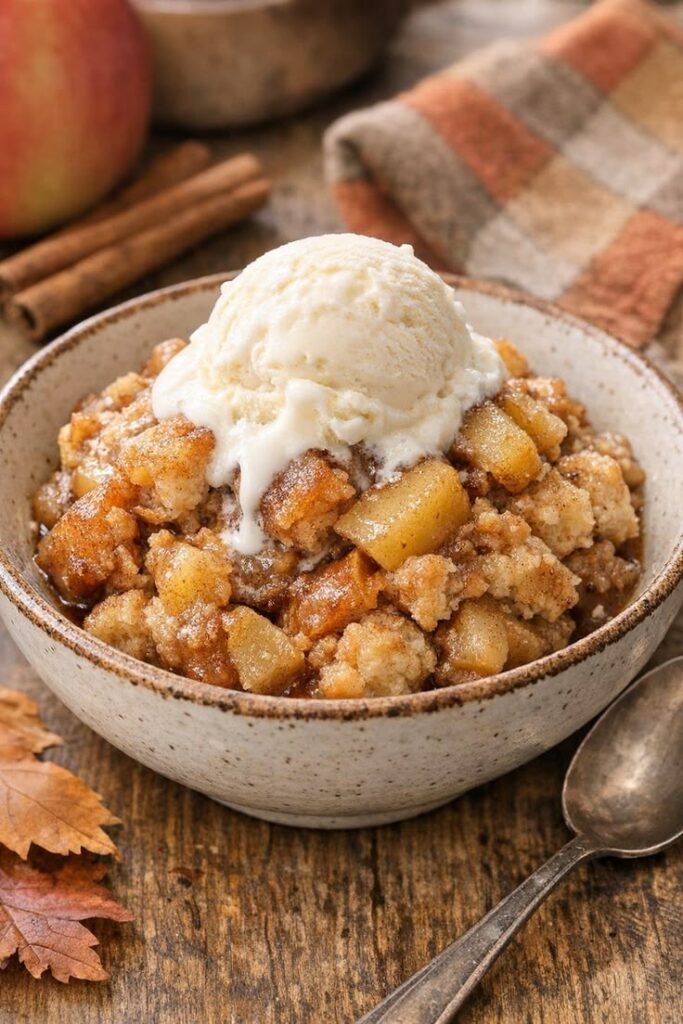 pumpkin-spice-bread-pudding-in-a-bowl-topped-with-vanilla-ice-cream