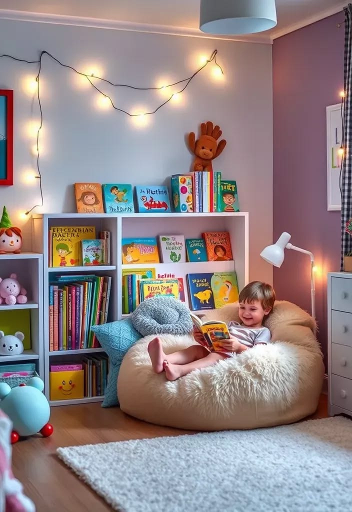 child-reading-a-book-in-a-cozy-beanbag-chair-next-to-low-bookshelves-and-a-task-lamp-in-a-warm-bedroom