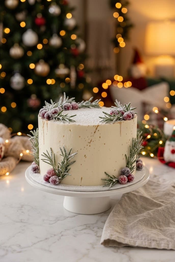 festive-white-buttercream-holiday-cake-with-sugared-cranberries-and-rosemary-wreath