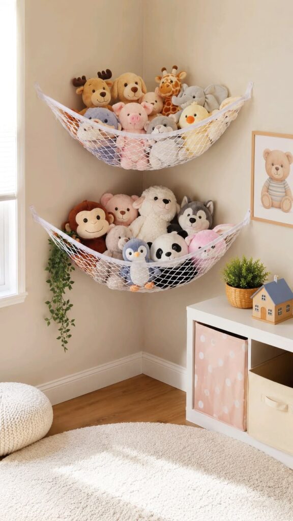 corner-toy-storage-hammock-for-stuffed-animals-in-kids-bedroom