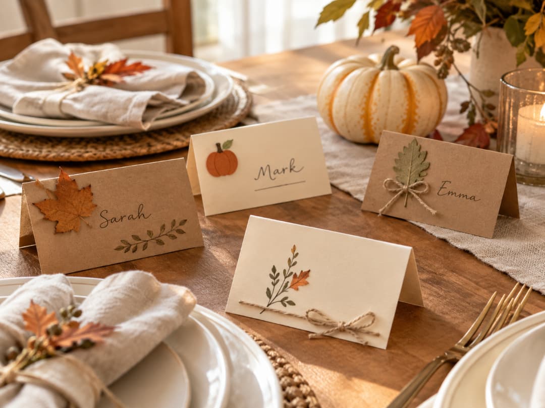 handmade-thanksgiving-place-cards-with-fall-leaves-and-twine-on-wooden-table-Easy-Thanksgiving-Card-Ideas