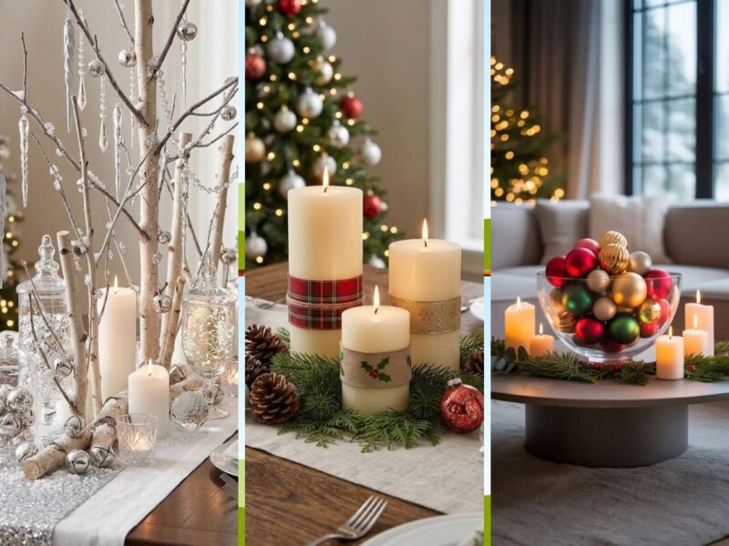 triptych-collage-of-christmas-decorations-showing-three-different-festive-centerpieces
