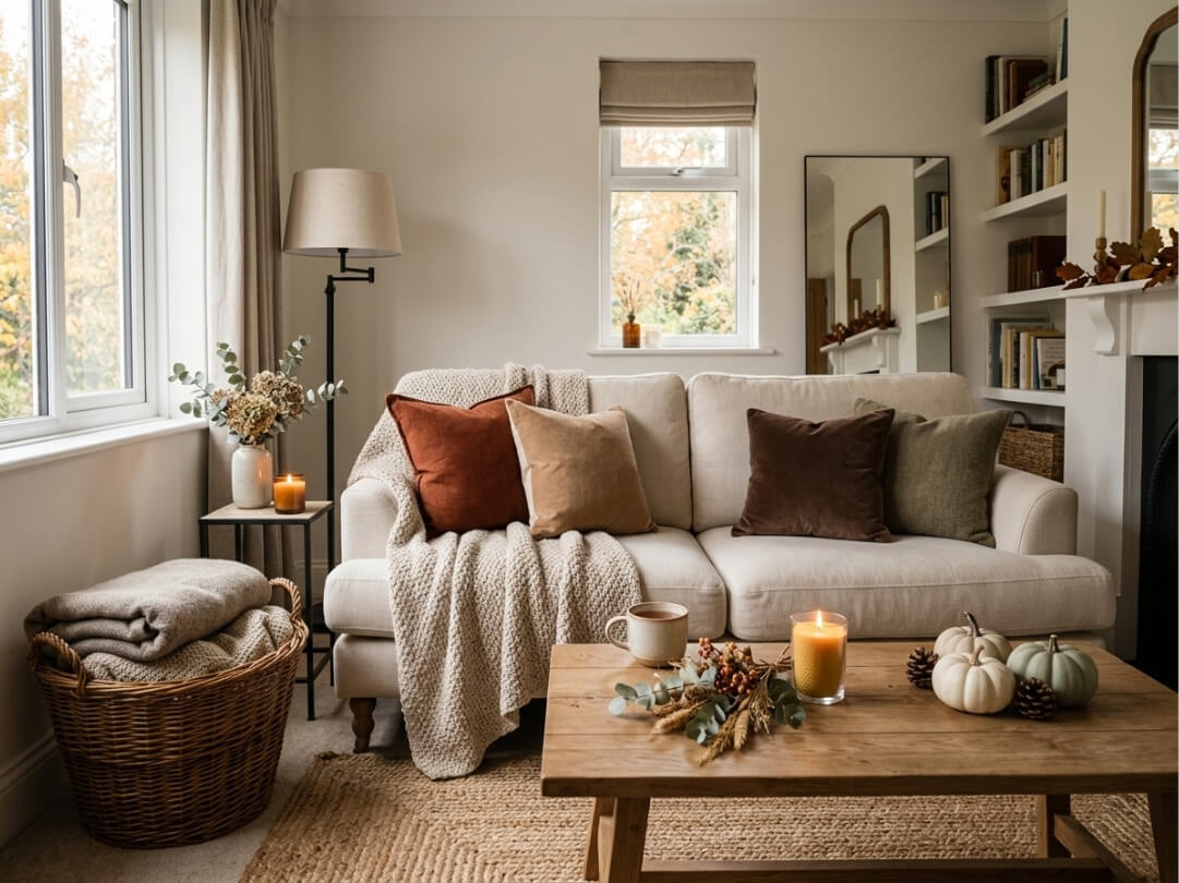 cozy-fall-living-room-cream-sofa-rustic-wood-coffee-table-warm-candles-autumn-decor-cozy fall decoration ideas