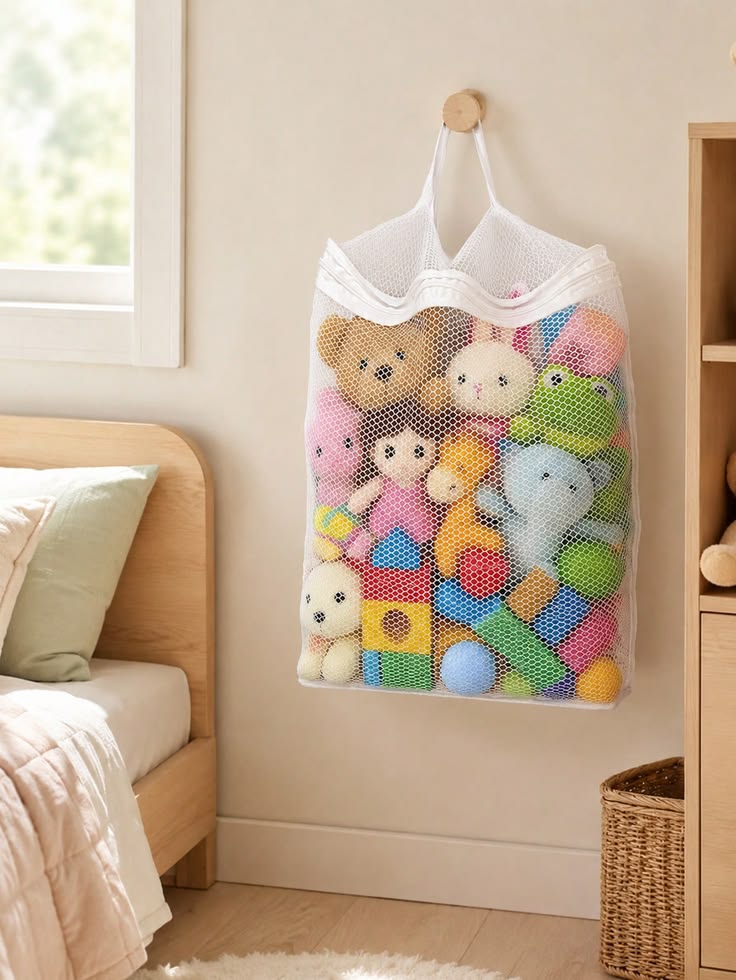 hanging-mesh-laundry-bag-stuffed-animal-storage-idea