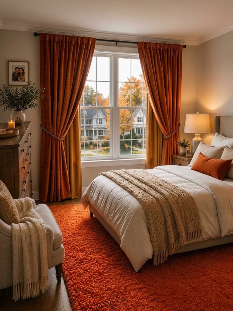 heavy-rust-orange-velvet-curtains-framing-window-in-cozy-fall-bedroom