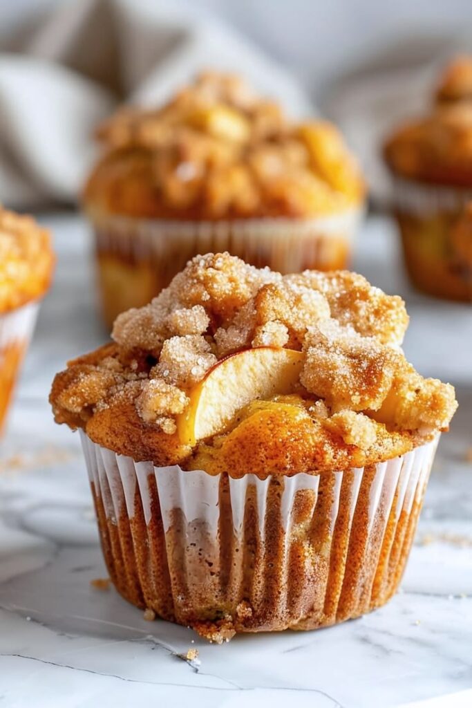 apple-cinnamon-streusel-muffin-topped-with-fresh-apple-slice-and-crumb-topping-in-paper-liner-thanksgiving-breakfast-ideas