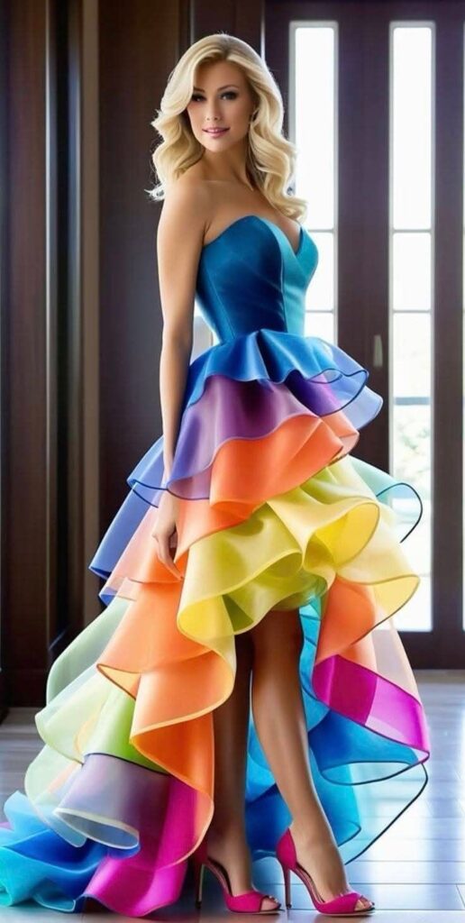 colorful-rainbow-ruffled-high-low-prom-dress