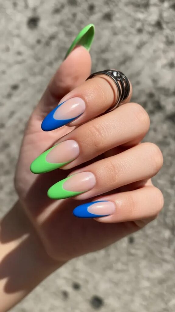 colorful-french-tip-almond-nails-in-blue-and-green