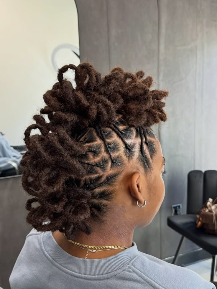 side-profile-of-a-woman-with-brown-locs-styled-in-an-edgy-faux-hawk-updo